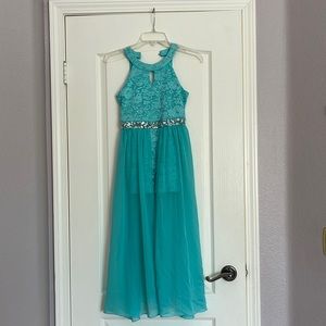 Girls sparkly teal romper.